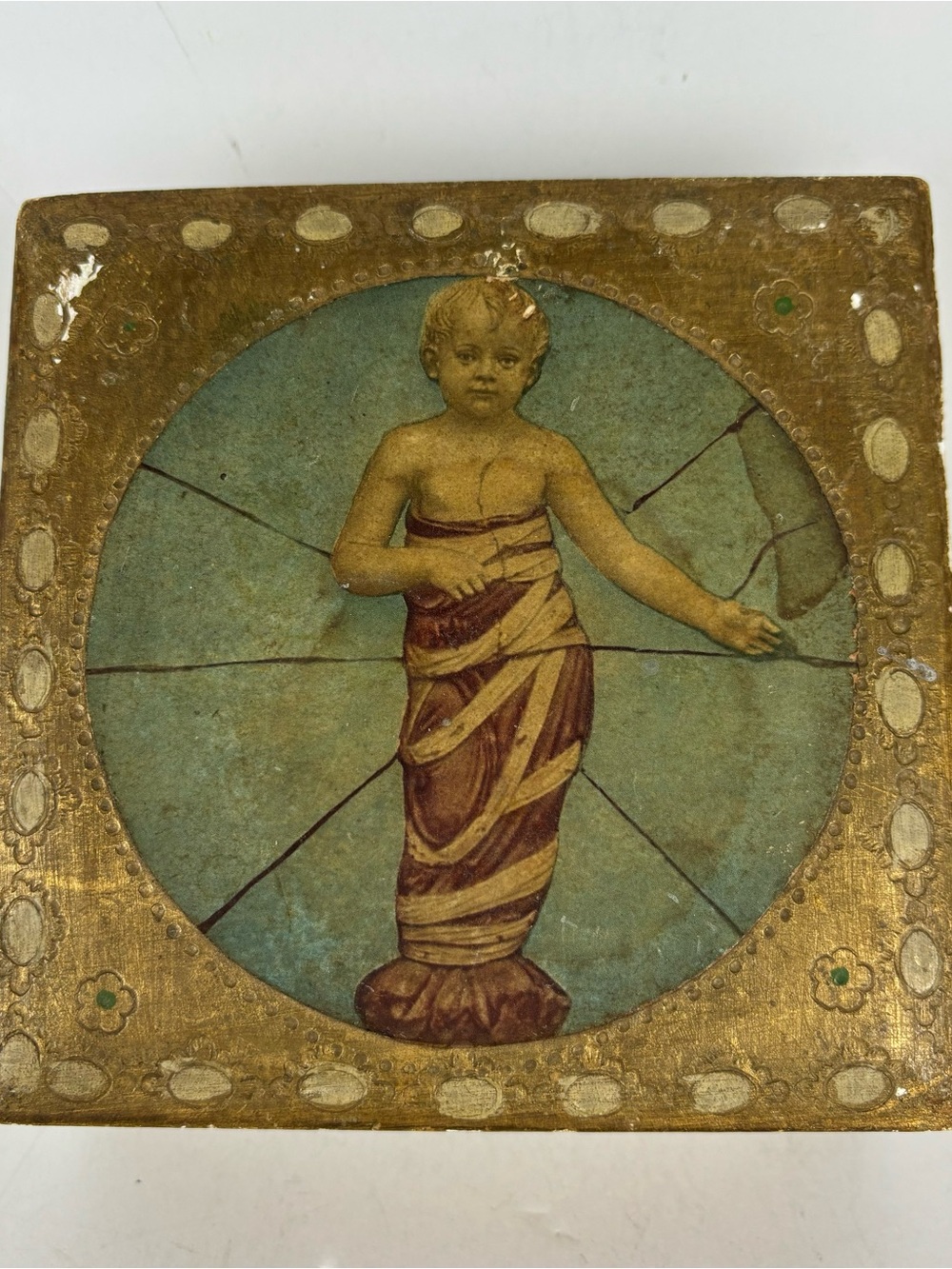 Vintage Italian Florentine Gold Gilded-Hinged Wooden Trinket Box-A Della Robbia